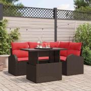 vidaXL Trädgårdsoffset med lagring 5 pcs Brun och Röd konstrotting