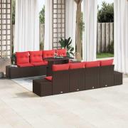 vidaXL Trädgårdsoffset med kudde 9 pcs Brun och Röd konstrotting