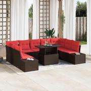 vidaXL Trädgårdsoffset med kudde med lagring 10 pcs Brun och röd