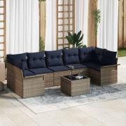 vidaXL Trädgårdsoffset med kudde 8 pcs Grå och Marinblå konstrotting