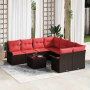 vidaXL Trädgårdsoffset med kudde 9 pcs Beige och Röd konstrotting