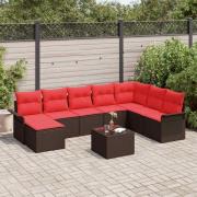 vidaXL Trädgårdsoffset med kudde med lagring 9 pcs Brun Poly rattan