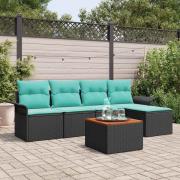 vidaXL Trädgårdsoffset med lagring 6 pcs Svart och turkos konstrotting