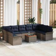 vidaXL Trädgårdsoffset 10 pcs Grå och Marinblå konstrotting