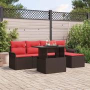 vidaXL Trädgårdsoffset med kudde med lagring 6 pcs Brun Poly rattan