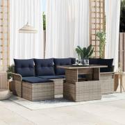 vidaXL Trädgårdsoffset med kudde med lagring 7 pcs Grå Poly Rattan