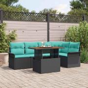 vidaXL Trädgårdsoffset med lagring 6 pcs Svart Poly rattan