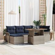 vidaXL Trädgårdsoffset med lagring 7 pcs Grå Poly rattan