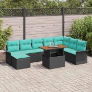 vidaXL Trädgårdsoffset med lagring 9 pcs Svart Poly rattan