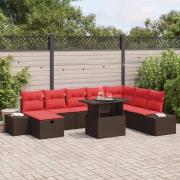 vidaXL Trädgårdsoffset med kudde med lagring 9 pcs Brun Poly rattan