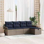 vidaXL Trädgårdsoffset med kudde med lagring 5 pcs Poly rattan
