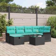 vidaXL Trädgårdsoffset med kudde med lagring 7 pcs Svart Poly rattan
