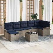 vidaXL Trädgårdsoffset med kudde med lagring 8 pcs Grå Poly rattan
