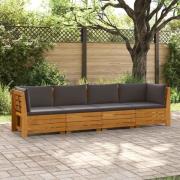 vidaXL Utomhussoffset med kudde 4 Stycke Brun Massivt Akaciaträ