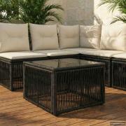 vidaXL Trädgårdsbord Svart 55 x 55 x 37 cm PE Rattan och Glas