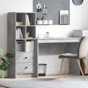 vidaXL Skrivbord med låda med hylla med lagring 2 pcs Betonggrå