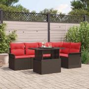 vidaXL Trädgårdsoffset med kudde 6 pcs Brun Poly rattan