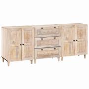 vidaXL Sideboard 3 pcs Vit 180 x 33,5 x 75 cm massivt mangoträ