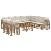 vidaXL Utomhussoffset 11 pcs Naturlig och Creamvit Polyester