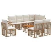 vidaXL Utomhussoffset 9 pcs Naturlig och Creamvit Polyester