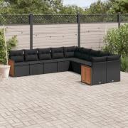 vidaXL Loungegrupp 10 delar med svarta dynor konstrotting