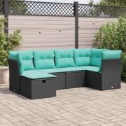 vidaXL Loungegrupp med dynor 6 delar svart konstrotting