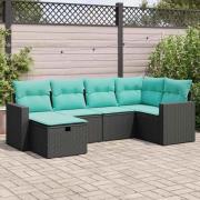 vidaXL Loungegrupp med dynor 6 delar svart konstrotting