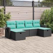 vidaXL Loungegrupp med dynor 6 delar svart konstrotting