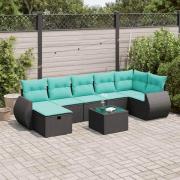 vidaXL Loungegrupp för trädgården med dynor 8 delar svart konstrotting