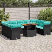 vidaXL Loungegrupp 10 delar med svarta dynor konstrotting