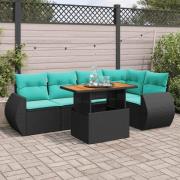 vidaXL Loungegrupp med dynor 6 delar svart konstrotting