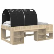 vidaXL Sängram med tunnel med hylla Sonoma-ek och svart 90 x 190 cm