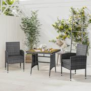 vidaXL Matgrupp för trädgården 3 delar konstrotting grå
