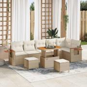 vidaXL Trädgårdsoffset 9 pcs Beige konstrotting