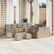vidaXL Trädgårdsoffset 14 pcs Beige konstrotting