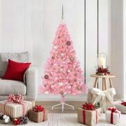 vidaXL Konstgjord Förbelyst Julgran med 150 LED-lampor Rosa 150 cm PVC