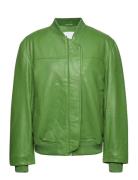 REMAIN Birger Christensen Leather Bomber Jacket Grön