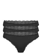 Lindex Brief 3-P Em Lace Thong Reg Co Svart