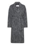 Calvin Klein Boiled Wool Belted Wrap Coat Grå