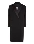 Calvin Klein Tuxedo Wool Satin Coat Svart