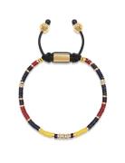 Nialaya Men's Beaded Bracelet With Black, Yellow And Red Mini Disc B M...