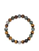 Nialaya Men's Wristband With Aquatic Agate, Brown Tiger Eye And Silv B...