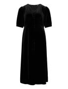 Lauren Women Stretch Velvet Puff-Sleeve Midi Dress Svart