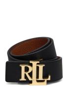 Lauren Ralph Lauren Reversible Pebbled Leather Wide Belt Svart