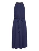 Lauren Ralph Lauren Belted Stretch Jersey Halter Dress Marinblå