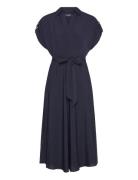 Lauren Ralph Lauren Belted Crepe Dress Marinblå