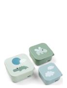 Snack Box Set 3 Pcs Happy Clouds Green Home Meal Time Lunch Boxes Gree...