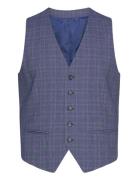 Lindbergh Checked Stretch Waistcoat Blå