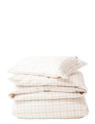 White/Beige Checked Lyocell/Cotton Bed Set Home Textiles Bedtextiles B...