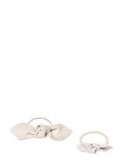 Corinne Leather Bow Hair Tie Big And Small 2-Pack Kräm